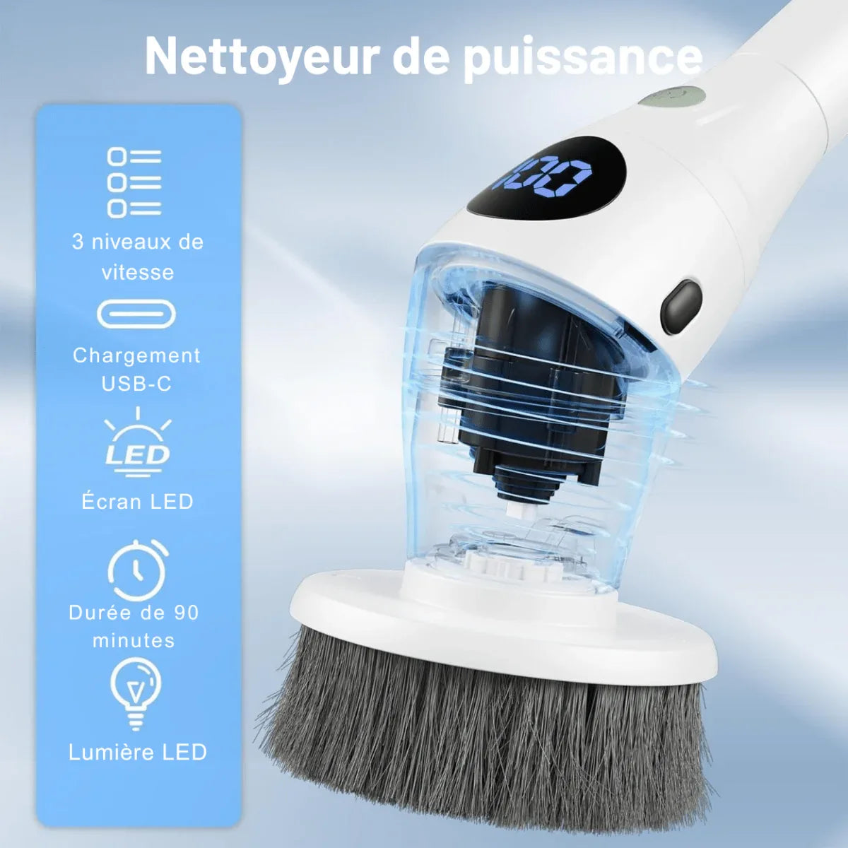 TurboClean 360 - Brosse de Nettoyage Électrique Sans Fil Haute Puissance - Rondor