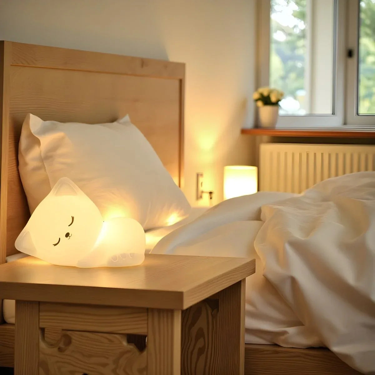 Veilleuse Chaton Allongé LED – Lampe Enfant Rechargeable Multicolore - Rondor