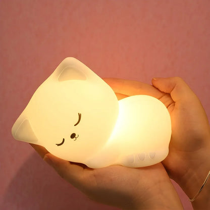 Veilleuse Chaton Allongé LED – Lampe Enfant Rechargeable Multicolore - Rondor