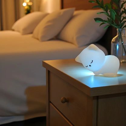 Veilleuse Chaton Allongé LED – Lampe Enfant Rechargeable Multicolore - Rondor