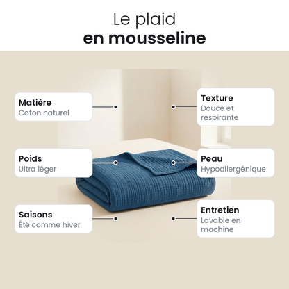 Plaid en mousseline de coton, doux et respirant, trois tailles