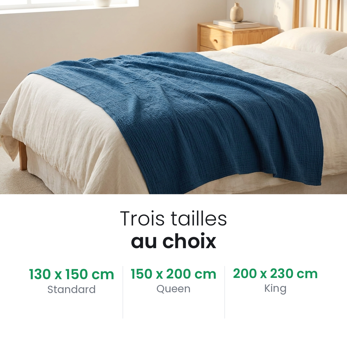 Plaid en mousseline de coton, doux et respirant, trois tailles