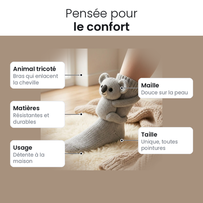 Chaussettes d'intérieur douillettes à motif animal, taille unique