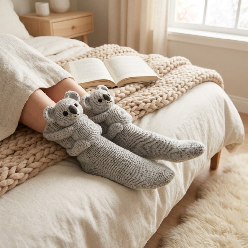 Chaussettes d'intérieur douillettes à motif animal, taille unique