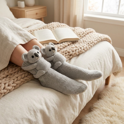 Chaussettes d'intérieur douillettes à motif animal, taille unique